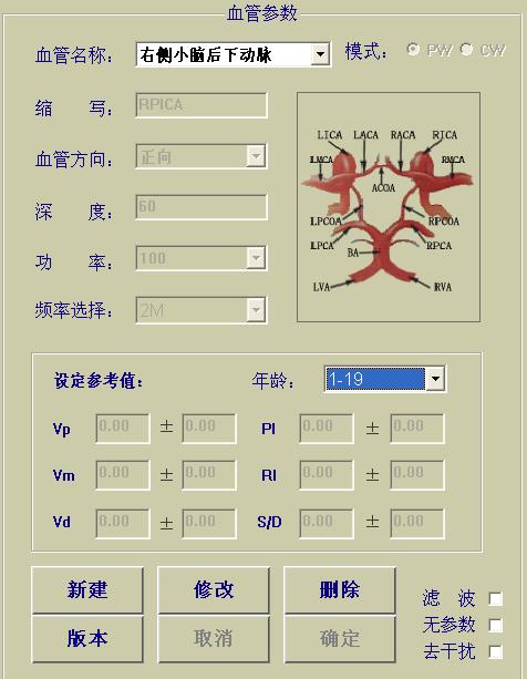 经颅多普勒血管具体参数设置图